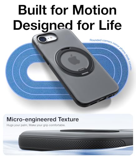 Image of TORRAS 360 Magnetic Stand for iiPhone 17e Case & iPhone 16e, [Fit for MagSafe] [Military-Grade Protection] Translucent Slim Case for iPhone 17e, Obsidian Black, Ostand O3 Fitness Series