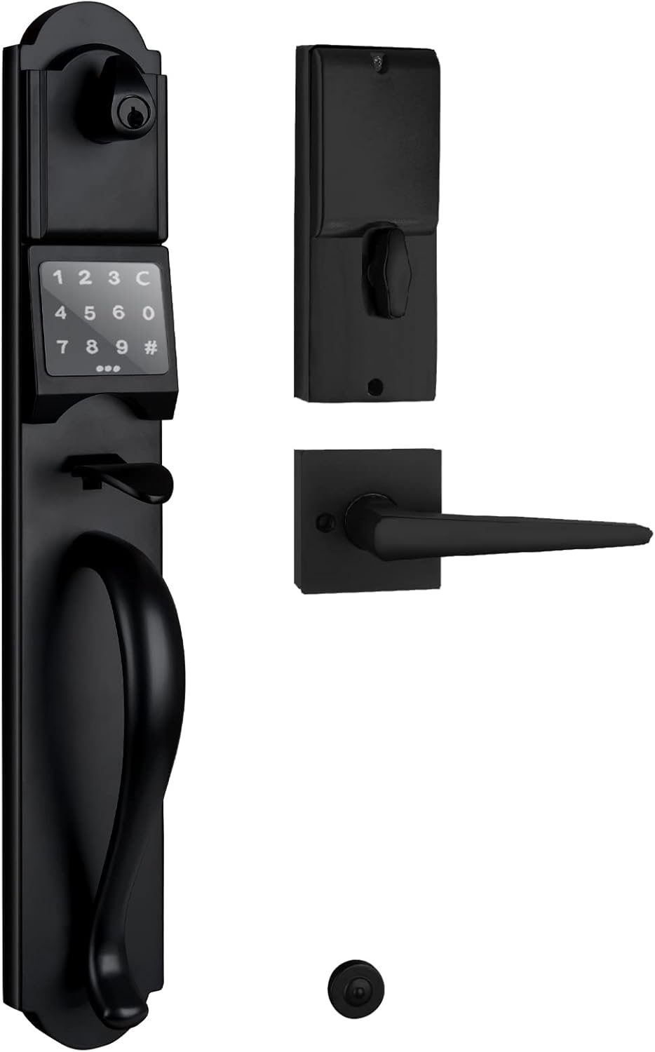 Keyless Entry Door Lock with Touchscreen Keypad, Electronic Exterior Door Handle Set in Camelot Trim, Smart Door Lock, Left&Right Handed, Matte Black Finish, 17.52” Length