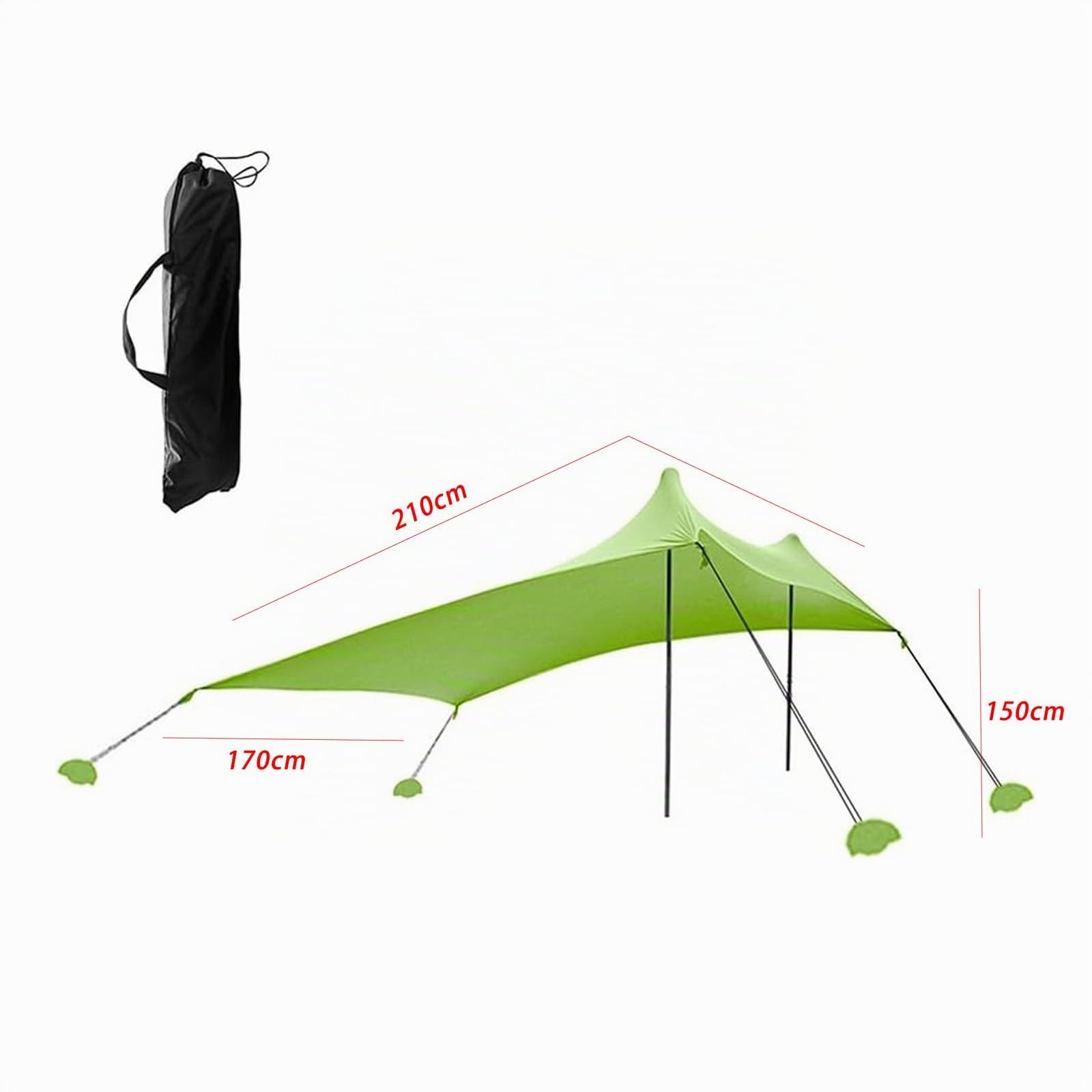 Tienda de campaña de playa, refugio solar, tienda de campaña de playa con anclajes de bolsa de arena, tienda de campaña portátil para playa, senderismo, camping, patios traseros, césped (verde)