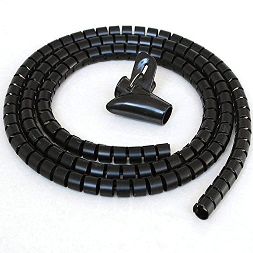 CableWholesale 5ft Split Loom Cable Wrap, Black, 15mm Diameter, Sprial Cable Zip Wrap, Cord Organizer Wraps with Tool