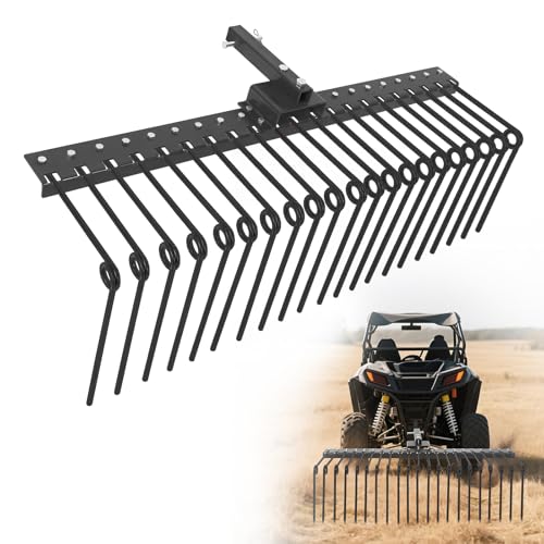 Pine Straw Rake, 48 Inch Landscape Rake for 2" Receiver, Fits Lawn Tractors & ATV/UTV | Heavy-Duty Powder Coated Steel Construction | Yellow, 48inch-2