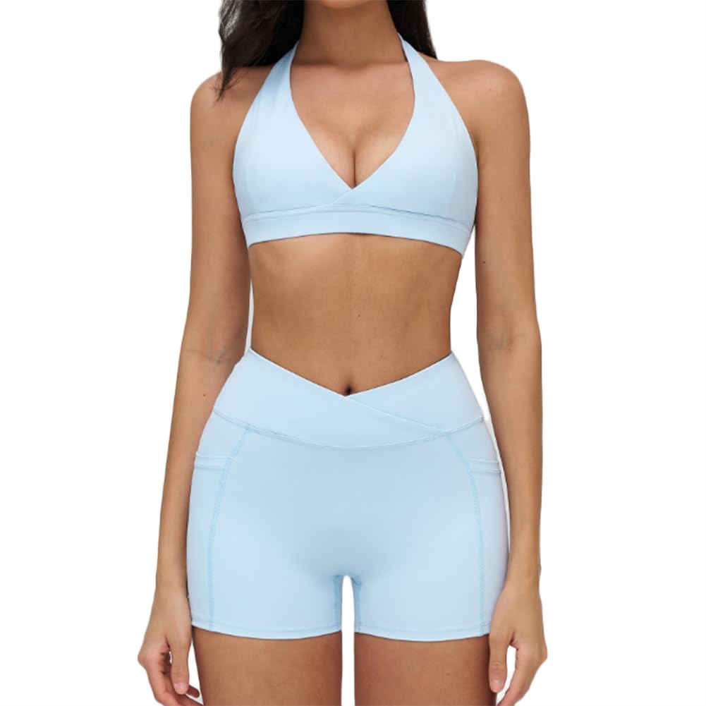 XYFfybhsd Women High Waist Sleeveless Yoga Sets Gym Fitness Running (Size:M,Color:Blue 2)
