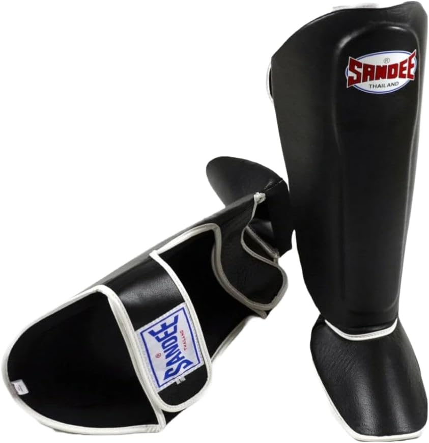 Sandee Authentic Leather Shin Guards Black/White