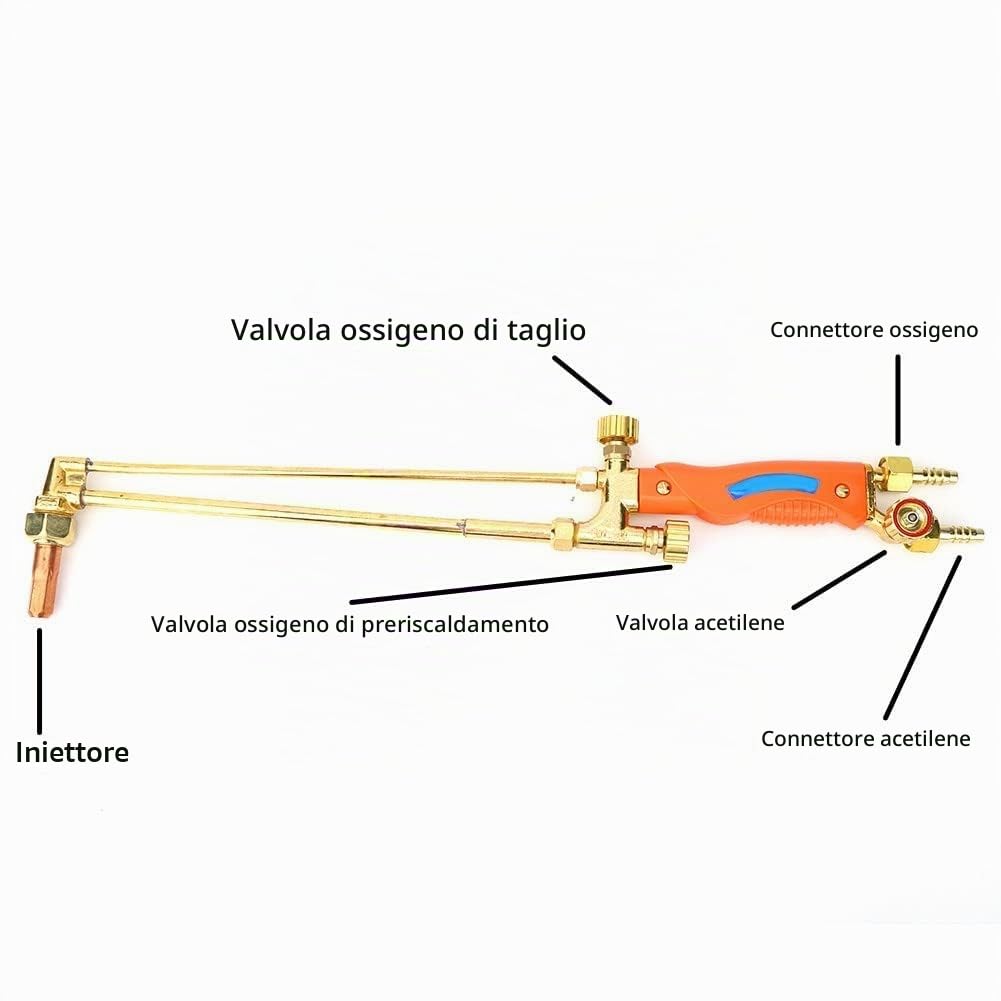 Fafeicy Cannello Taglio Cannello per Saldatura Utensile per Taglio del Gas In Acciaio Tubo Dell'Iniettore per Ossigeno/Acetilene Adatto per Cantieri Macchinari