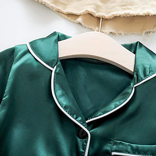 Girls Boys Satin 𝐏ajamas Summer Solid Button-Down Silk 𝐏js for Baby 2 Pieces Short Sleeve 𝐒leepwear for Kids 𝗟ounge Set3