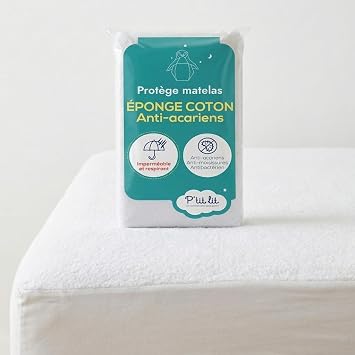 P'TIT LIT Protège-Matelas Bébé Anti-Acariens en Éponge de Coton Absorbante (60 x 120 cm)