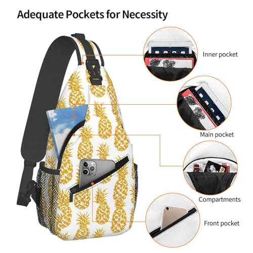 Mochila bandolera negra con estampado oro piña miniatura 4