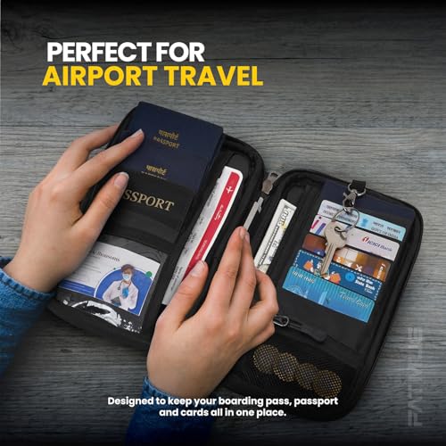 Image of FATMUG Travel Passport Organiser Wallet for Men Women- Family Passport Holder Cover with Zips-Black