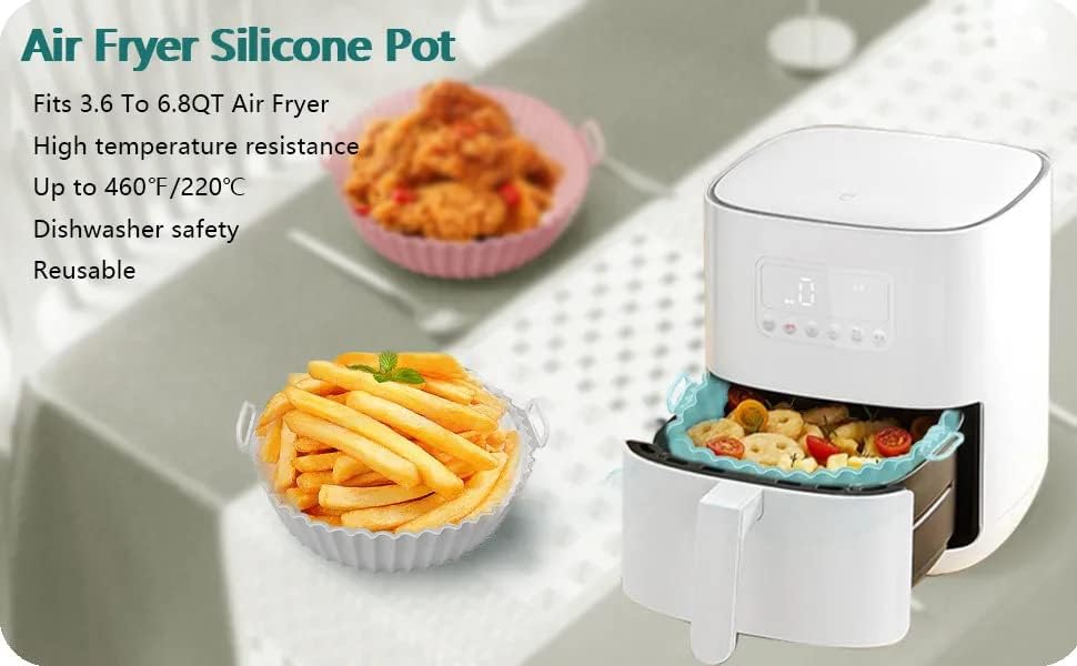 Miniatura 8 de DEKVO - Paquete de 3 forros de silicona para freidora de aire  8 pulgadas  Apto para alimentos  Resistente al calor  Antiadherente  Múltiples usos