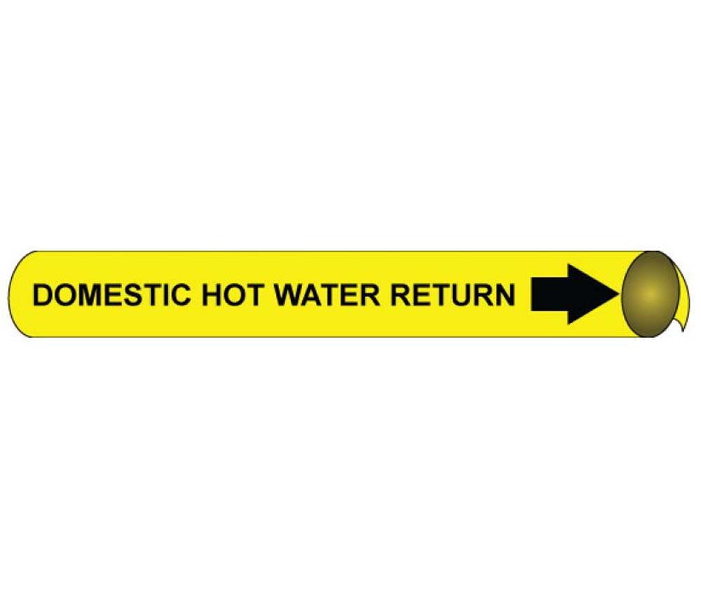 NMC E4037 "Domestic Hot Water Return" Precoiled Pipe Marker, Fits 4 5/8"-5 7/8" Pipe, Black/Yellow
