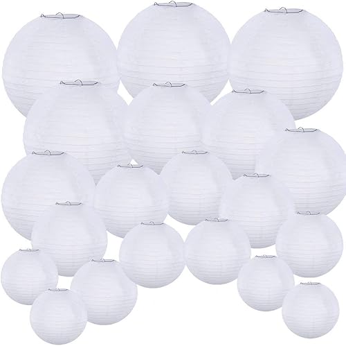 Supla Paquete de 20 linternas de papel blanco chino para colgar de papel blanco de 4 pulgadas 6 pulgadas 8 pulgadas 10 pulgadas 12 pulgadas