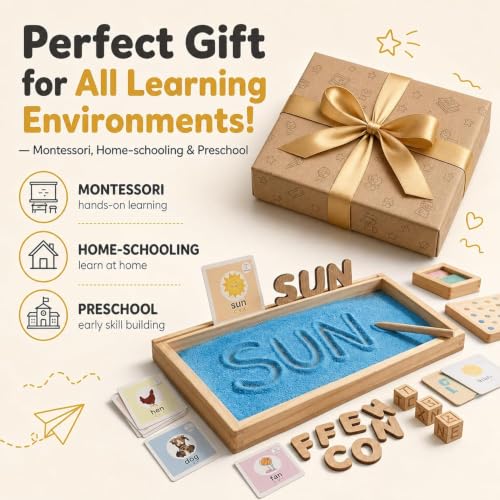 Image of Tantrums Wooden Alphabet Montessori Educational Toy | Sensory Play & Learn Kit | CVC Flash Cards, Movable Letters, Writing Tray | Early Literacy | Ages 3+ (Blue)