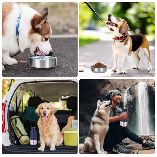 Trinkflasche Hunde für Unterwegs, 1000ml Hundetrinkflasche für Unterwegs, Wasserflasche Hund, Edelstahl Trinkflasche Hund mit Wassernapf und Futternapf, Hundezubehör für Spaziergang, BPA-Frei