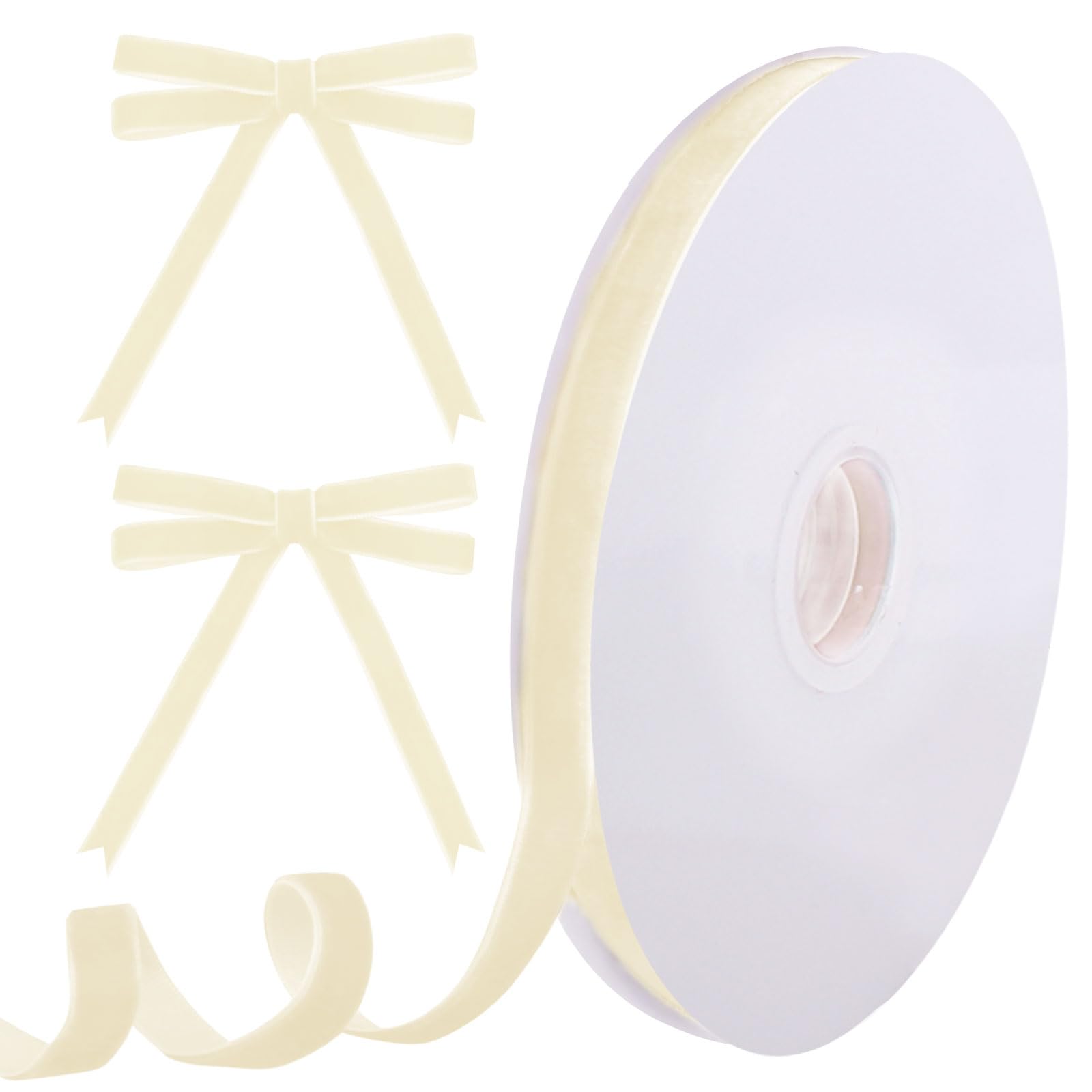 Tsorode 10 Yards Cream Velvet Ribbon for Christmas Tree, 3/8 Inch