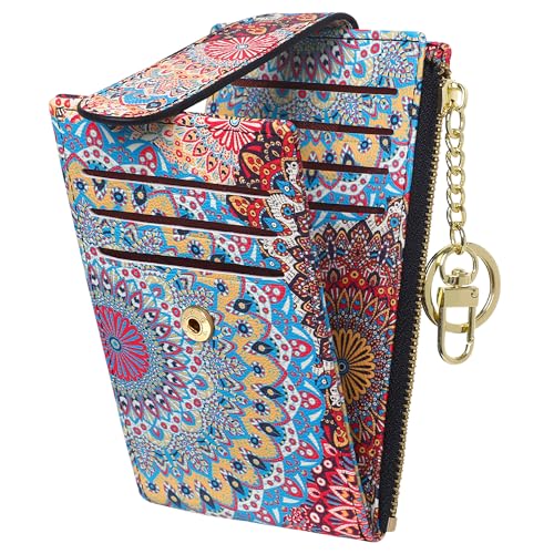 Image of Badiya Slim Women Wallet RFID Blocking Bifold Compact 9 Card Slots Holder Wallets Soft Leather with Zipper Coin Pocket 2 ID Window