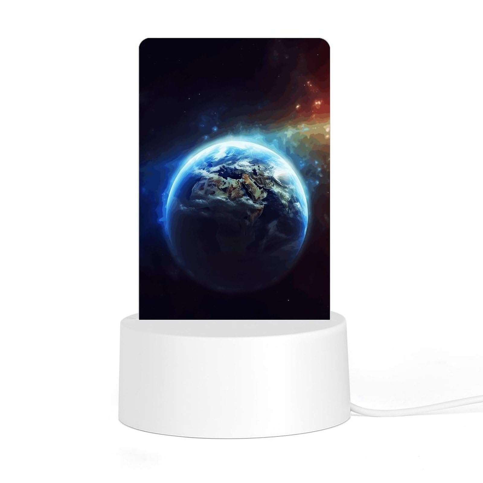 JTREHY - Acrylic Night Light with Base, Space Planet and Earth Printed Computer LED Night Light for Bedroom Bathroom Hallway Holiday Gift