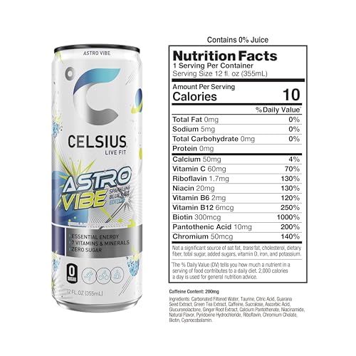 Image of CELSIUS ASTRO VIBE Sparkling Blue Razz, Sugar Free Energy Drink, 12 Fl Oz (Pack of 12)