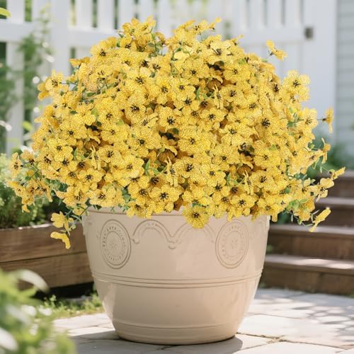Artificial Flowers for Outdoor Indoor,Silk Flowers No Fade Fake Plastic Flowers Faux Plants for Outdoors Outside Front Porch Hanging Planter Window Box Garden Home Decoration,13 Bundles(Yellow)