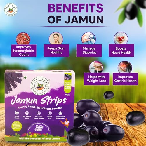 Image of Tribalveda Whole Dried Jamun Strips, Fresh Fruit Black Plum,Combo Pack of 3, Jamun Bar, Healthy Mixes Chips, Dried Fruit Rice In Dietary Fibers, Hygienically Packed, Combo Pack - 240 gm (Jambu Strips)