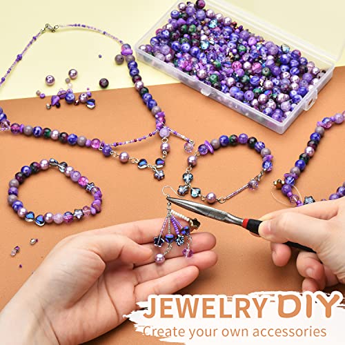 Image of Assorted Beads Bracelet Making Supplies, Lavender Violet Beads-900pcs: Glass Round, Star, Heart, Rondelle, Bicone, Seed for Jewelry Making