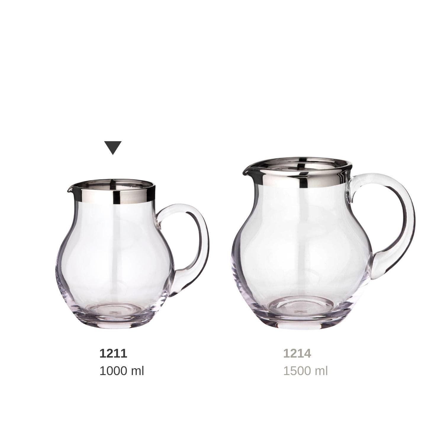 EDZARD Carafe en verre Olivia, verseuse en cristal fin avec bordure en platine, volume de remplissage 1,0 litre, hauteur 16 cm