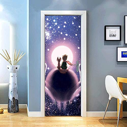 GSKBDQ 3D Türaufkleber Für Innentüren 95X215Cm Anime Star Prince Planet Mond Türtapete Selbstklebende Türposter Wandbild Wasserdichte Wandtattoo Pvc Türfolie Schlafzimmer Wohnzimmer Küche Home Deko Cover