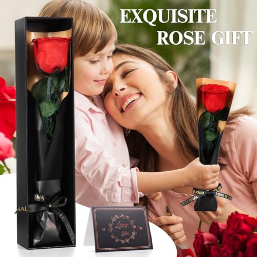 Roses Gifts for Women - Eternal Rose Preserved Flowers with Stem - Real Rose Fresh Flower Gifts for Her Girlfriend Wife Mum Women Flowers Gift Wife Present​ For Christmas Valentine's Day Mother's Day