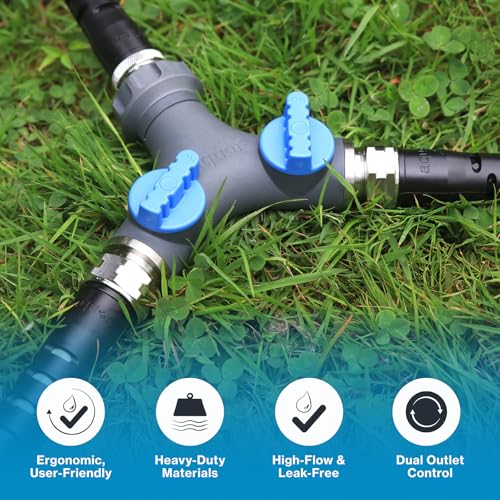 Image of Aquor Garden Hose Y-Splitter - 2 Way Garden Hose Y Connector with Shut-Off Valves - Heavy-Duty, High-Flow, Leak-Free, UV & Corrosion Resistant, Fits Standard Outdoor Faucets 3 /4 inch GHT