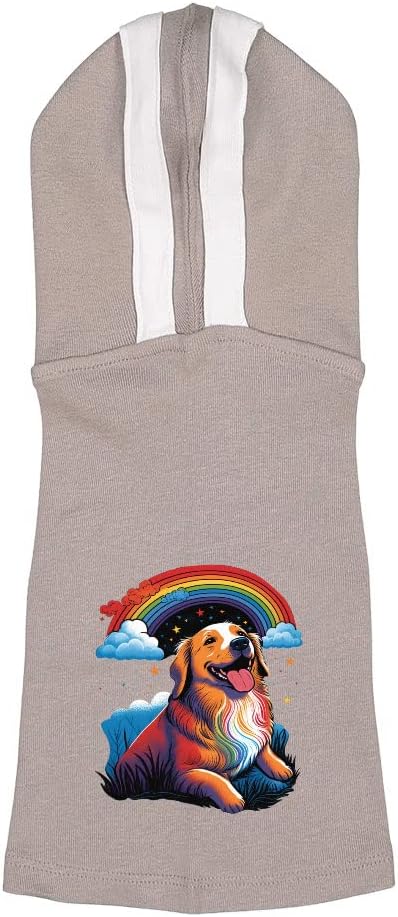 Kawaii Rainbow Dog Shirt with Hoodie - Adorable Dog Hoodie - Illustration Dog Clothing - Gray White, S