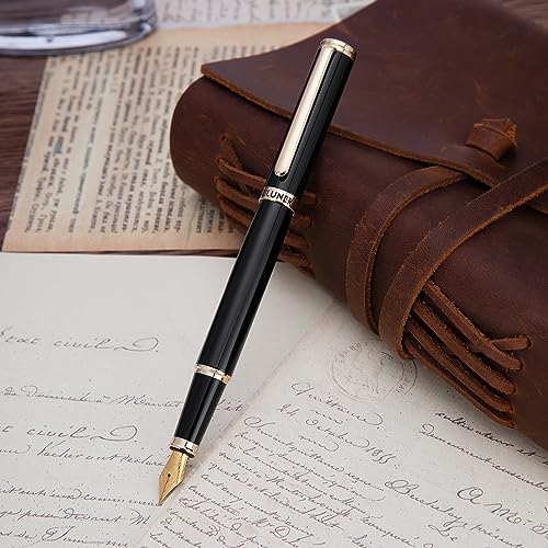 Beiluner 2023BK02 Black Fountain Pen,Stunning Luxury Pen,24K Gilded Nib(Fine),Gorgeous 24K Gold Finish,German Schneider Ink Converter,Trustworthy Pen Gift thumb #2
