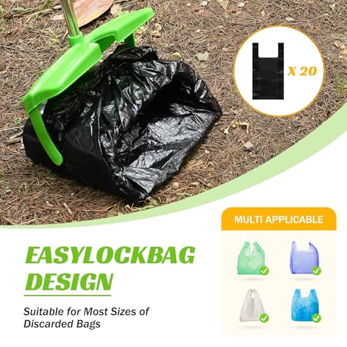 Eocnrhe Pooper Scooper with Bag Attachment, 50 inches Long Handle Pooper Scooper, Poop Scooper for Dogs, Dog Poop Scooper for Yard, Pooper Scooper for Large Dogs Heavy Duty, Poop Scooper Bin & Rake