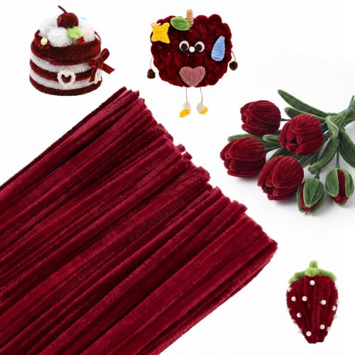 Image of Caydo 200 Pieces Wine Red Pipe Cleaners for Flowers, Chenille Stems Bulk