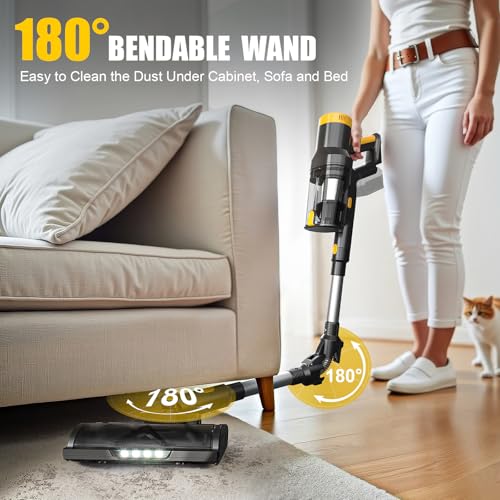 Cordless Vacuum Cleaner for DeWALT 20v MAX Battery, 6 in 1 Stick Self-Standing Vacuum Cleaners with 350W 40Kpa 3 suction,180° Foldable Rod Lightweight Handheld Vacuum for Hardwood Floor Pet(No Battery