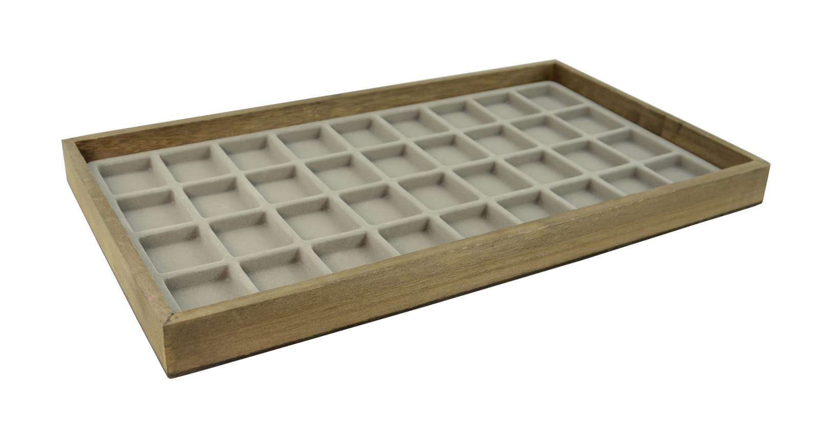 Bandeja de almacenamiento apilable de madera vintage con compartimento gris a elección (bandeja con inserto de 36 compartimentos)