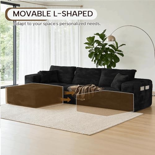 Image of Boneless Compression Couch No Assembly in a Box Sectional for Living Room Black Modular Sofa Memory Foam
