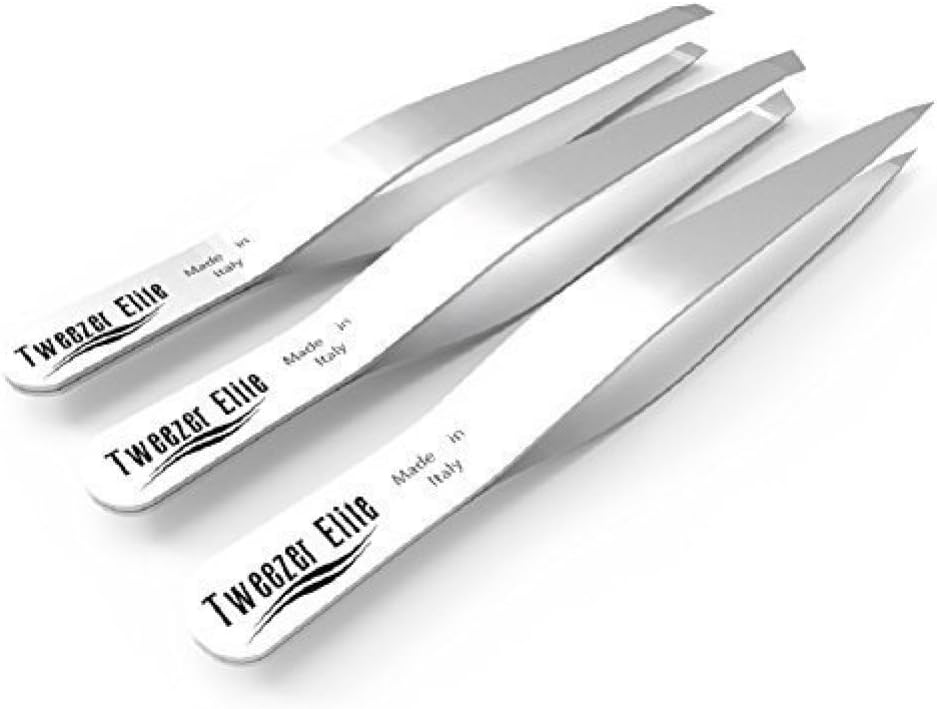 Tweezer Elite 3 Piece ITALIAN Precision Set- for Eyebrow Shaping, Ingrown Hair Removal for Professionals