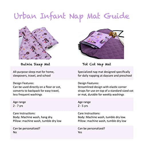 Image of Urban Infant Personalized Tot Cot All-in-One Modern Preschool /Daycare Nap Mat with Washable Pillow and Elastic Straps - Violet