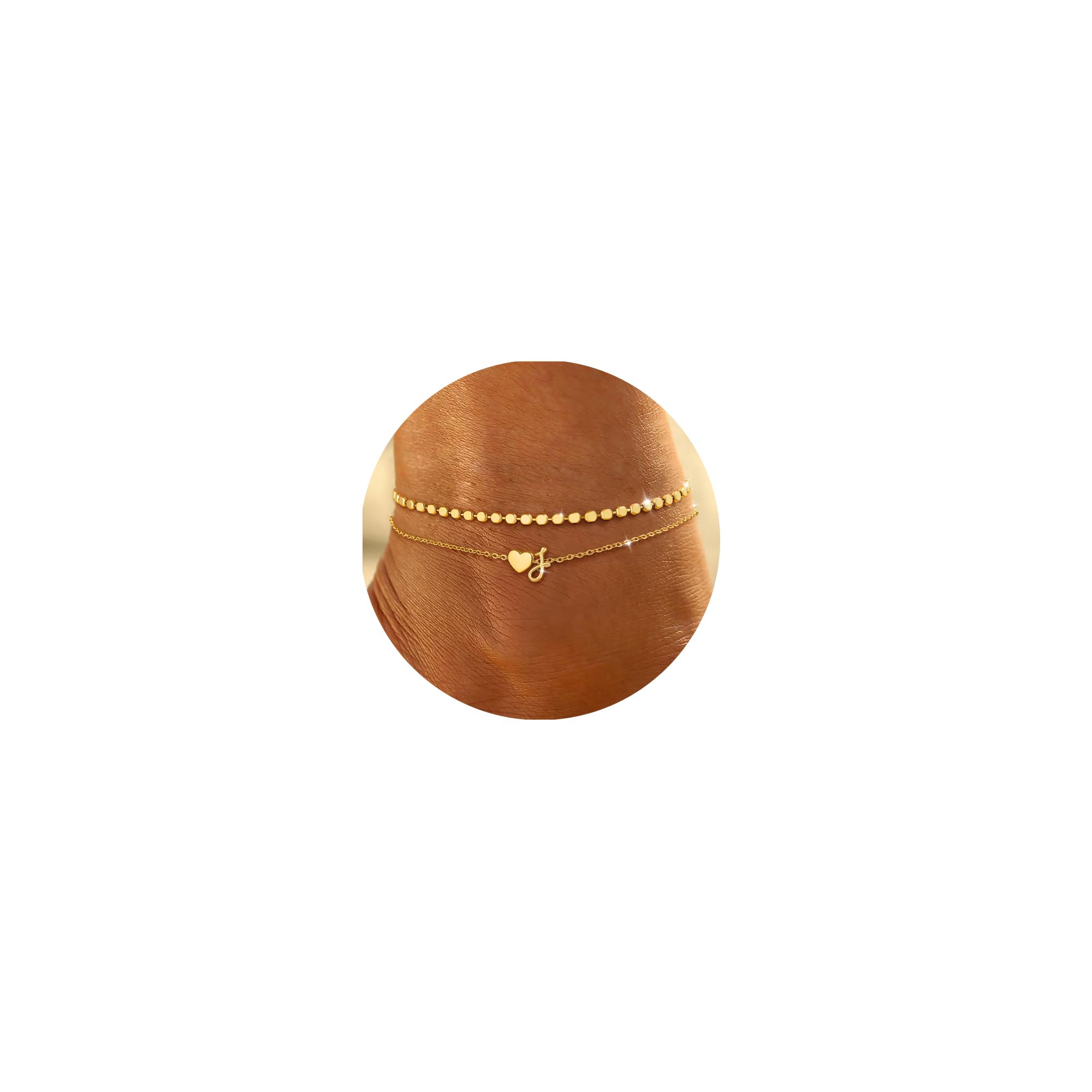 Honsny Gold Initial Ankle Bracelets for Women Heart Anklets Non Tarnish