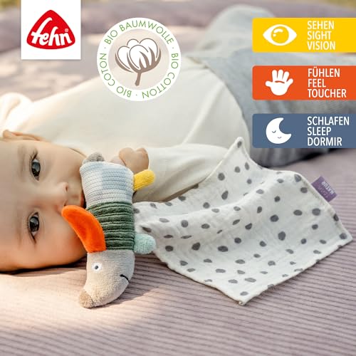 Fehn Mini-Schmusetuch Hund Natur - Mini-Spielkamerad & Stofftier-Schnuffeltuch aus Baumwolle aus biologischem Anbau - für Babys & Kleinkinder ab 0+ Monaten