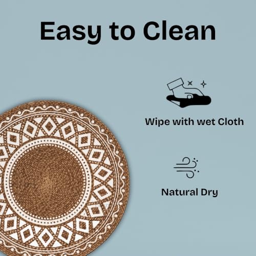 Image of Classyo Cotton Dining Table Placemats, 15 inch (Brown Design, Pack of 2) | Dining Table Mat | Washable Round Table Mats | Coasters for Dining Table for Hot Pots, Plates and Pans | Round Placemats