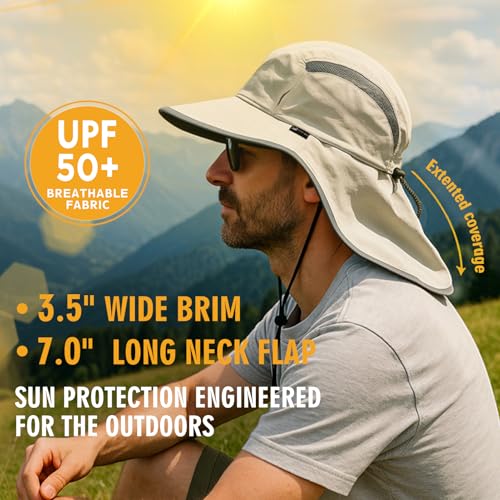 Image of TOP-EX Wide Brim Sun Hat for Men Women with Neck Flap & Sunglass Lock | UPF 50+ protection waterproof packable windproof chin strap for fishing hiking safari travel outdoor work