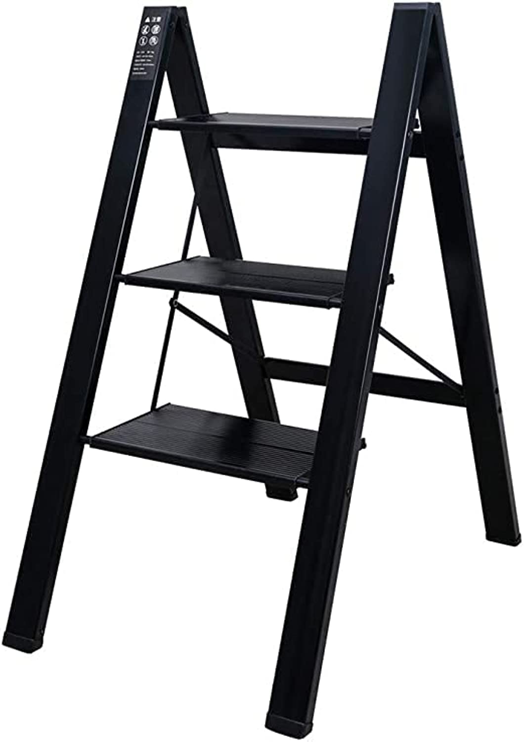 NA 3 Step Ladder Aluminum Lightweight Folding Step Stool Ladder with Anti-Slip and Wide,Platform for Household, Office, Painting - Black