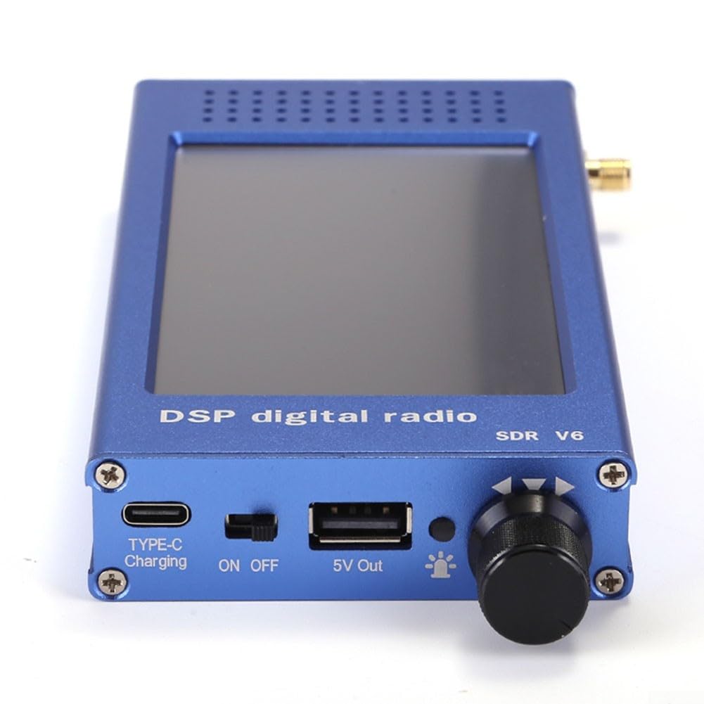 SDR-V6 Kurzwellenempfänger mit 4,3 Zoll Touchscreen, 100kHz-149MHz Vollband DSP-Radio, Aluminiumgehäuse, 3000mAh Akku für Amateurfunk und Flugband(Blue)