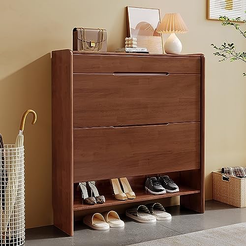Modern Slim Shoe Cabinet - Tall Rattan Entryway Storage Rack - Narrow Hallway Cupboard Organizer - Free Standing Shoe Storage for Hallways - Stylish Slimline Design