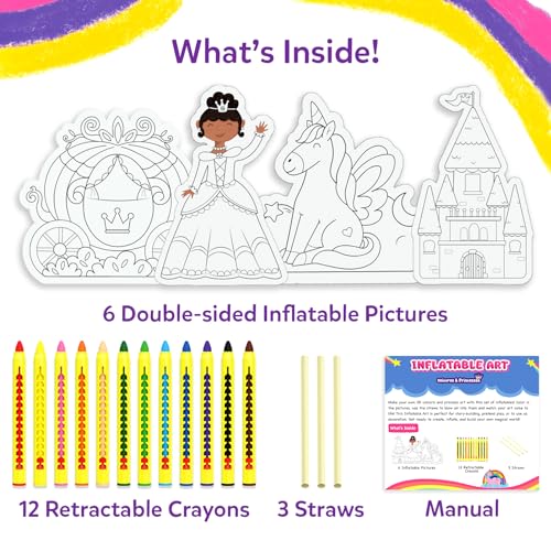 Image of Skillmatics Inflatable Art Unicorns & Princesses - 3D DIY Craft Kit for Kids, Mess-Free Colouring Set with Crayons & Straws, Gift for Girls & Boys Ages 4, 5, 6, 7