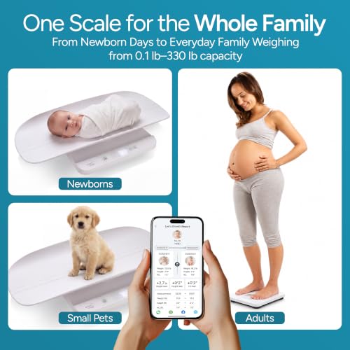 Image of Smart Weigh App Digital Baby Scale for Infants, Toddlers, Kids and Adults, 330 lb / 150 kg Capacity, 0.1 lb Accuracy, Weight Tracking App, Removable Tray, White