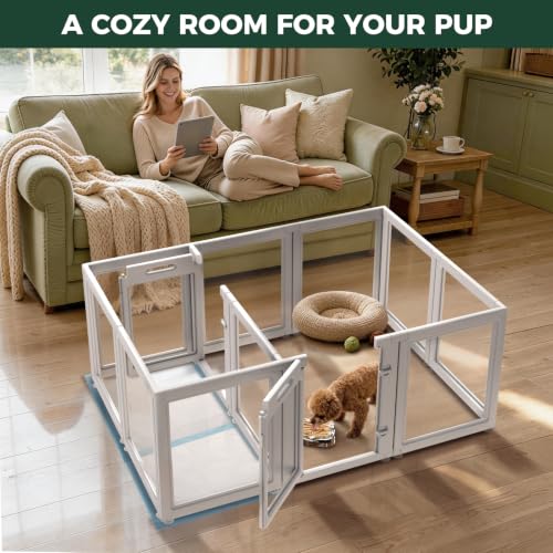 Image of FXW AuraSpace Acrylic Dog Playpen System with Lick Mat, 24 inch H, 12 Panels