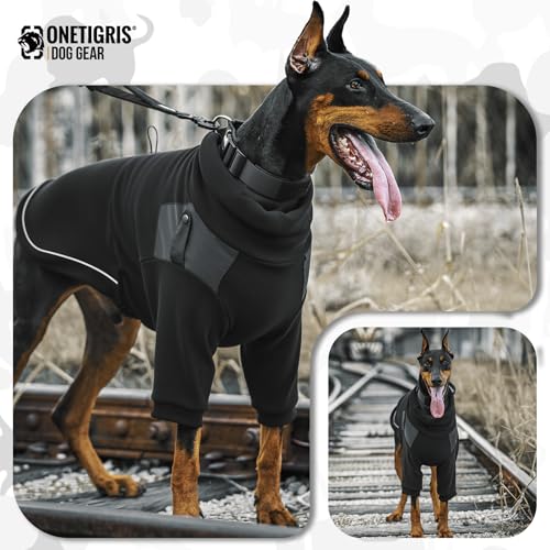 OneTigris Hundepullover, Hundemantel Fleece mit Beinschlaufe und Geschirrloch, Praktisch für die Ausscheidung, Rollkragen Strick Pullover, Recyceltes Polyester, Stretch Hundejacke, S, 8.5-12.5kg