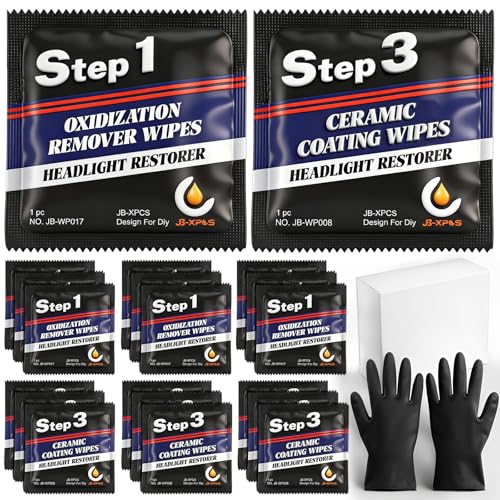 Demissle 21 Pcs Headlight Restoration Kit Includes 10 Remover Wipes 10 Coating Wipes 1 Glove Headlights Cleaner Kit for Restores Clarity Removes Yellowing Oxidation Cars Trucks Motorcycles