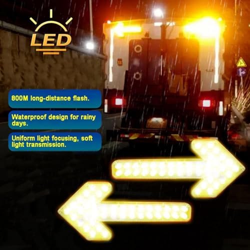 High Visibility LED Strobe Arrow Lights - Flashing Signal Warning Lights for Trucks, Sweepers & Work Vehicles - Emergency Roadside Safety Lights